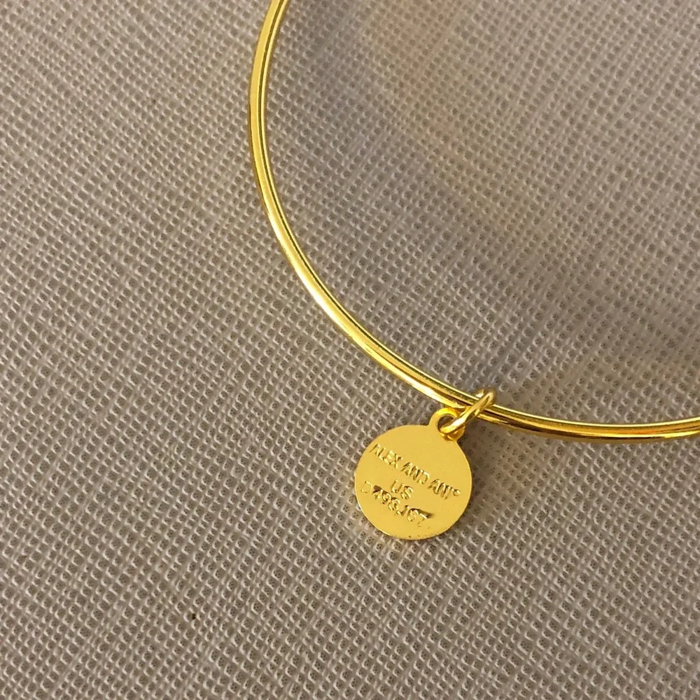Alex and Ani Gold-Tone Virgo Zodiac Charm Bangle with Navy Enamel - Picture 4 of 5